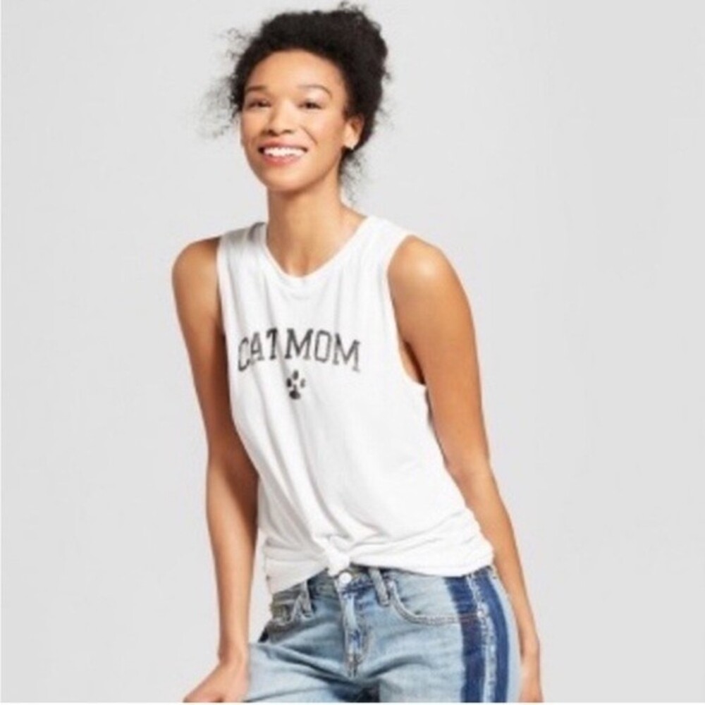 Modern Lux Cat Mom White Muscle Tank Size Medium Summer Animal Casual